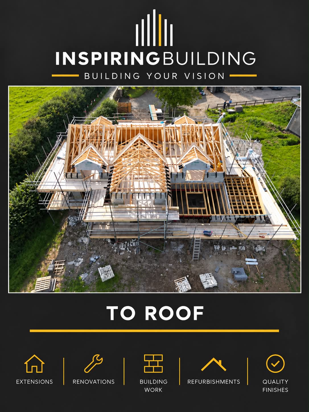 Roof structure under construction on Inspiring Building’s bespoke Cotswolds home project.
